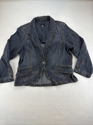 Riders by Lee Jacket Womens Large Denim Blazer Copper Collection Embroidered