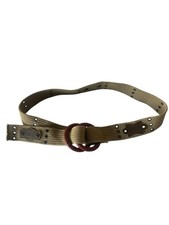 Polo Ralph Lauren Vintage Braided Leather Buckles Brass RL Plaque Khaki Belt 40