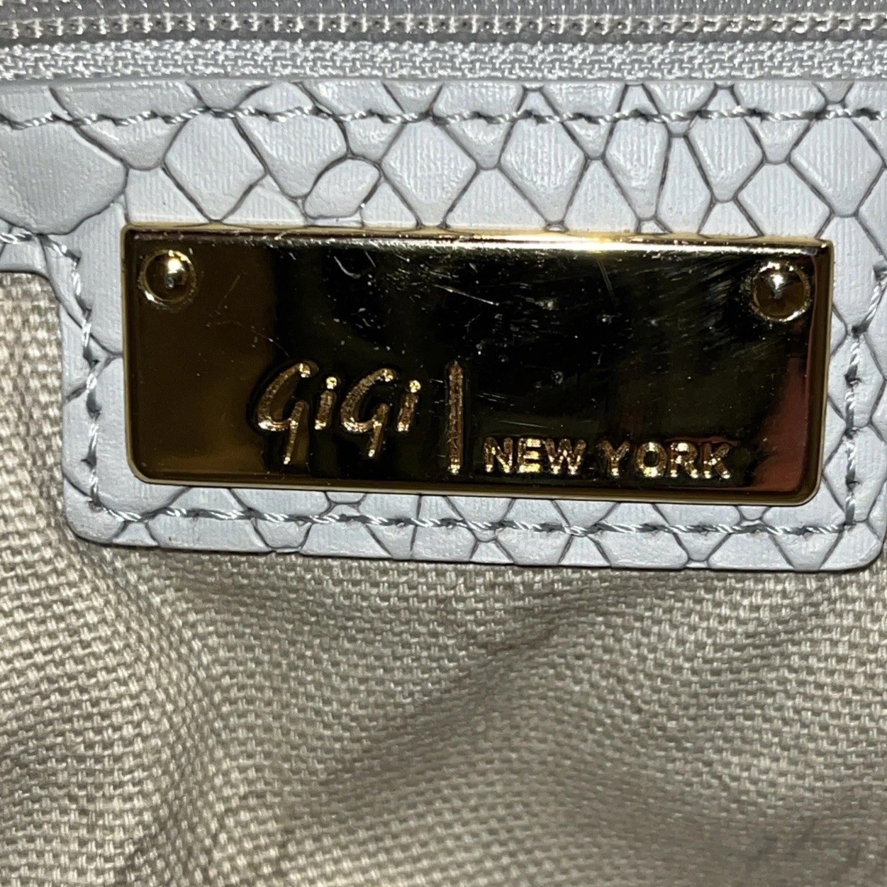 Gigi New York Large Python Embossed Gray Leather … - image 7