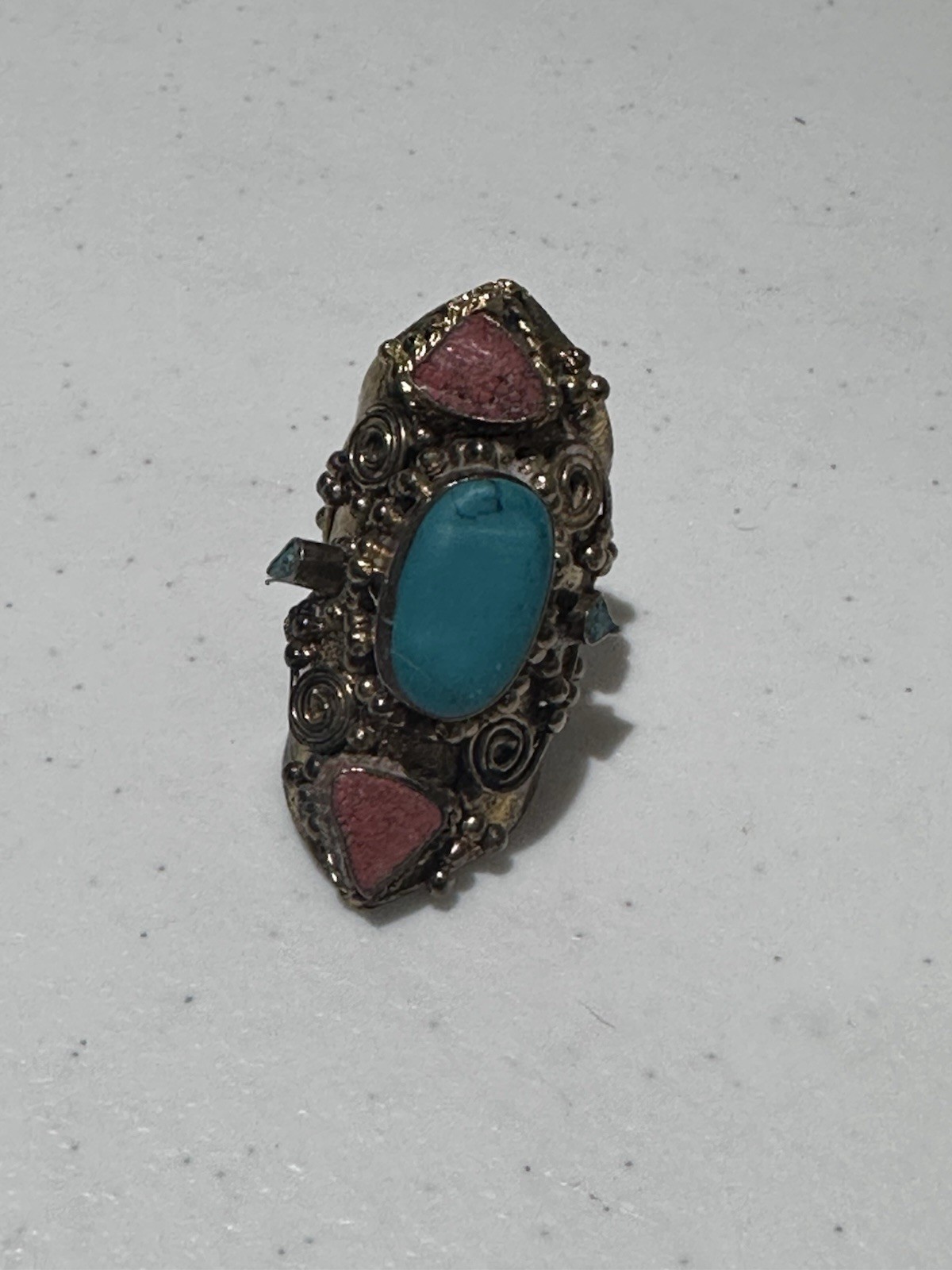 Vintage Handmade Statement Ring Brass Turquoise R… - image 2