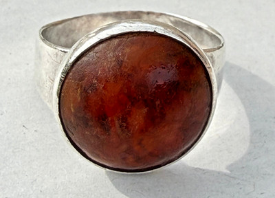 Modernist Bernstein Dänemark N.E.From Amber Ring Fingerrinf Gr.61 Silber Nr.215