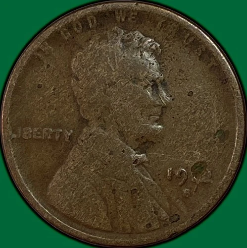 1912-S Lincoln Wheat Cent Good G Coin, Corrosion #33673