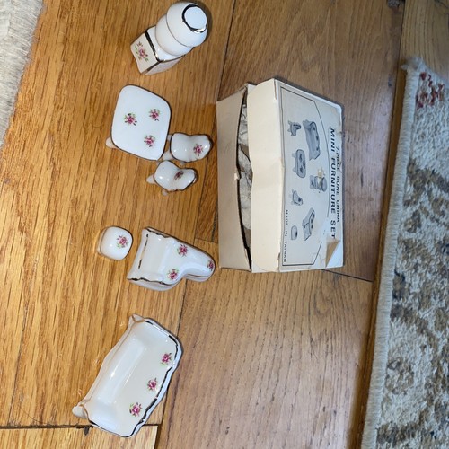 Vtg Set 7-pc Dollhouse Porcelain Bone China FURNITURE Taiwan New In Box