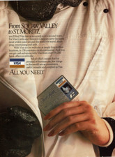 1985 Vintage Print Ad From Squaw Valley to St. Moritz Visa All You Need Cards