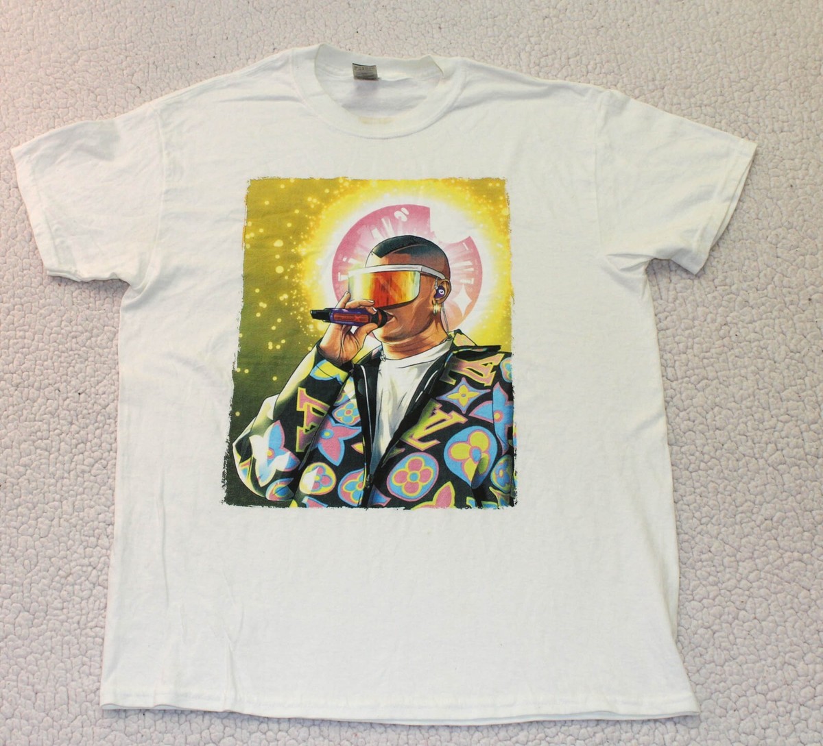 San Benito Bad Bunny T-Shirt Adult MEDIUM White Short Sleeve