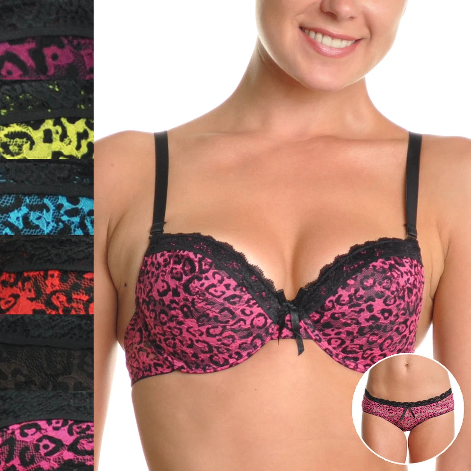 JUEGO DE LENCERÍA DE ENCAJE DE LEOPARDO COPA B & C Conjunto de sujetador y bragas con estampado animal para mujer B735 Foto 2 de 4