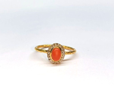 Real Red Coral Diamond Ring Gold Filling Astrology Moonga Ring Engagement Ring