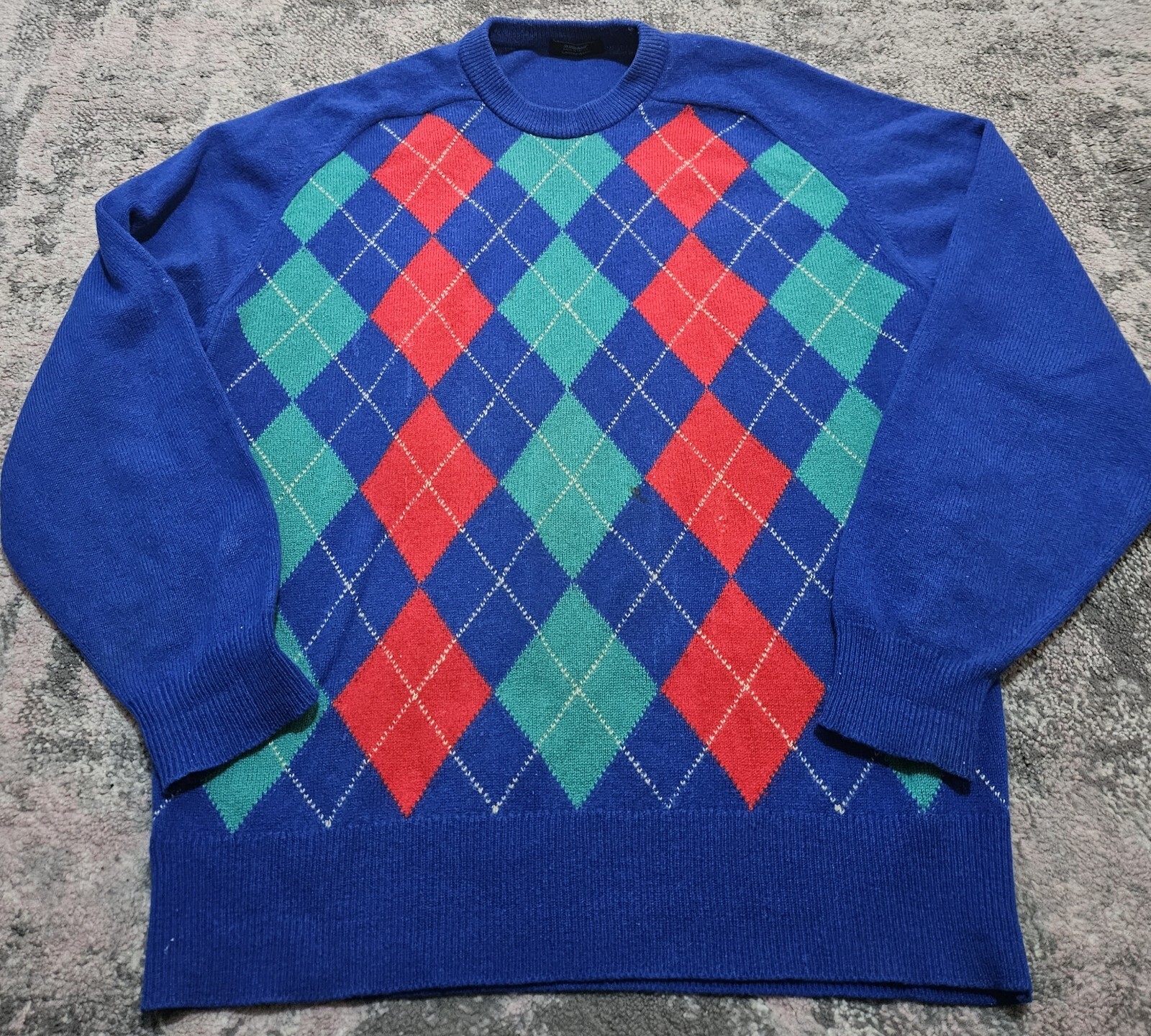 St Michael Argyle Knit Jumper Mens Size M Lambswool Vintage Crew Neck