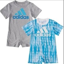 Adidas Baby Boy 2 Piece Romper  Set - Short Sleeve - Blue/Grey (SIZE 9M)