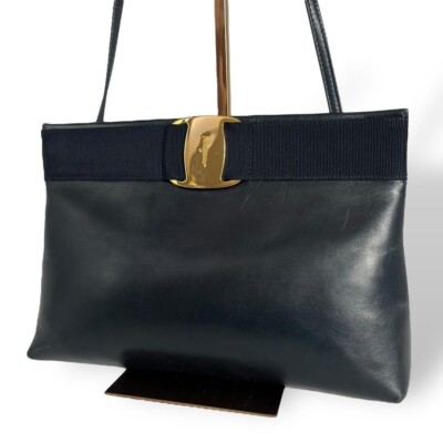 Salvatore Ferragamo leather 2way shoulder Clutch Bag color navy