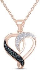 0.01 Ctw Real Diamond Heart Pendant Necklace 14K Rose Gold Plated Sterling 18"