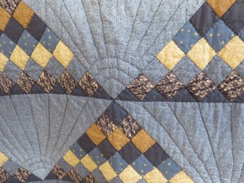 Donna Sharp Patchwork Quilt Blue Cotton Squares Queen Size 88" x 88" - Picture 4 of 8