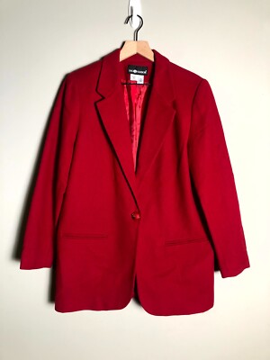 VTG Sag Harbor Red 100% Pure New Wool One Button Academia Office Blazer Size 12