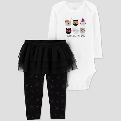 Carter's 2 tlg Mädchen Outfit 62/68 Halloween Langarmbody Leggings TUTU USA 6 mo