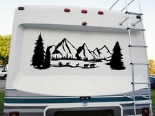Bear Family Mountains Scenery Vinyl Decal V4 | RV Graphics Camper Travel Trailer