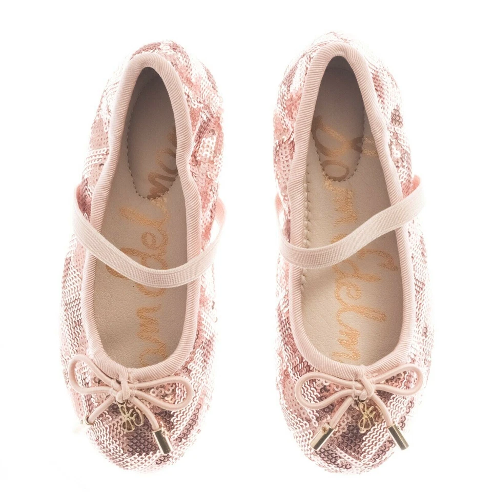 Sapato Sam Edelman Felicia lantejoulas-T ouro rosa balé liso meninas tamanho 10 - Imagem 2 de 4