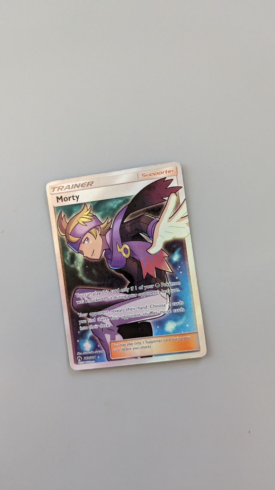 Pokemon Morty 212/214 Lost Thunder Full Art Trainer card