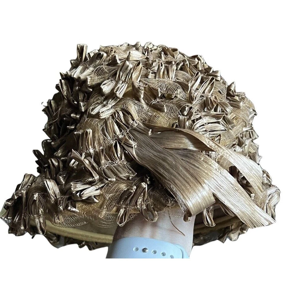 Sombrero de Paja Schiaparelli De Colección Alto Mod Arquitectónico Sombrero de Cubo Años 60 O/S Foto 4 de 4