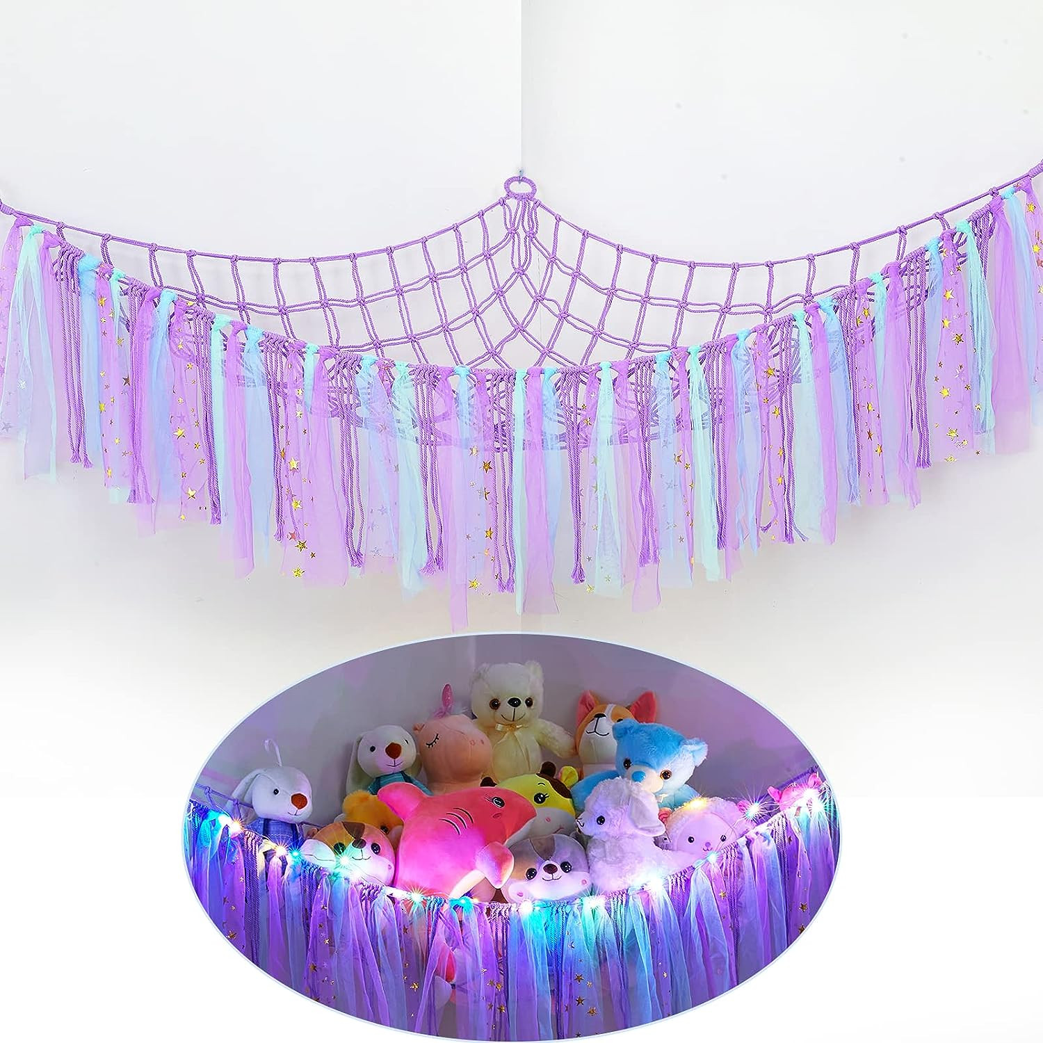 Stuffed Animal Net or Hammock with LED Light Toy Hammock Hanging Stuffed Animals