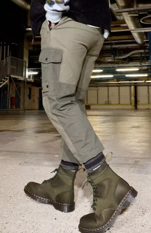 Doc Martens 1460 Pascal Leather Suede Lace Up Boots in Olive Mens