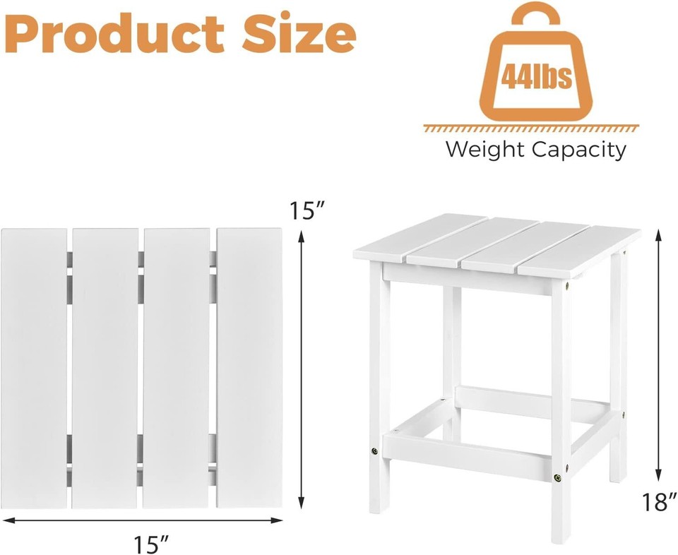 Outdoor Side Table, 15” Square Wood End Table with Slatted Design