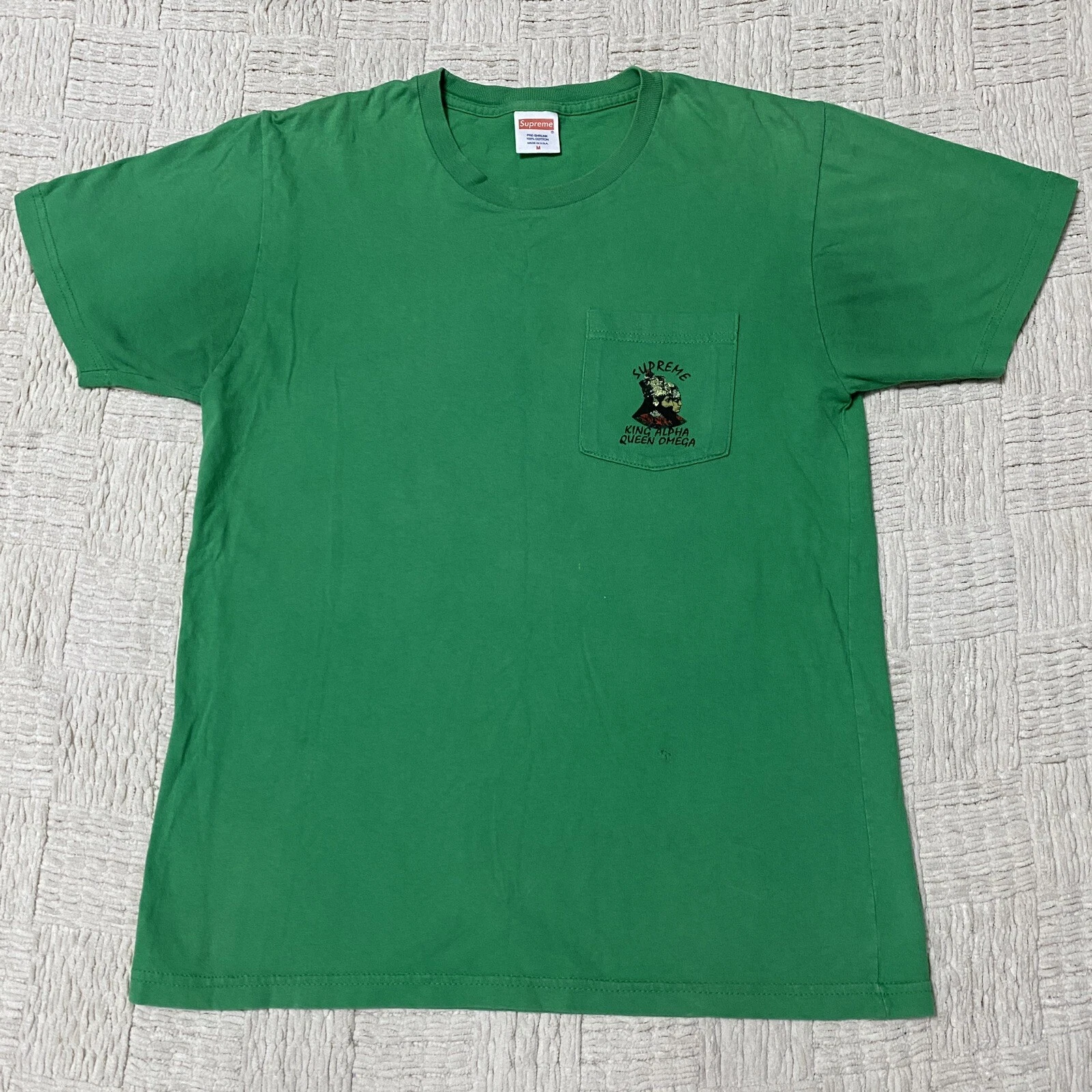 T shirt Supreme King Alpha Queen Omega SS15 vert poche moyen fabriqué aux États Unis