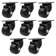 8 Pack 2" Inch Low Profile Black Heavy Duty Polyurethane Casters Wheels