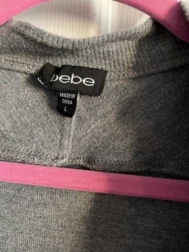 BEBE Full Zip Sweatshirt Jacket Bling Heather Gray Pockets Women Sz L - Picture 2 of 10