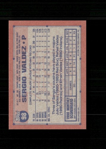 1991 Topps - #98 Sergio Valdez - Picture 2 of 2
