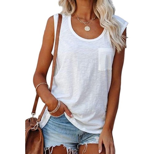 Yexipo Damen U-Ausschnitt Tanktop ärmellos lässig lockere Passform Tank Top/Tasche XL
