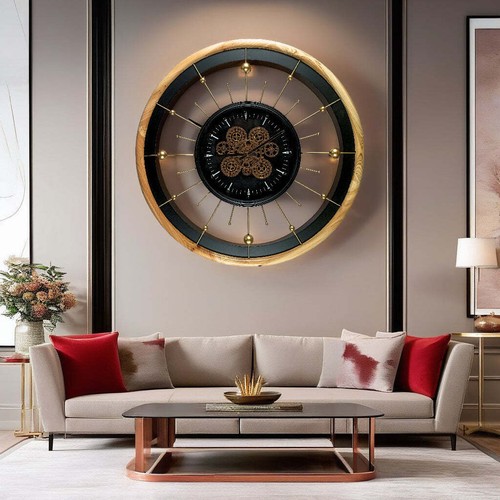 The Gears Clock SPAIN LINE WALL CLOCK ROUND 32 INCH "BARCELONA" BLACK AND WOOD - Picture 15 of 24