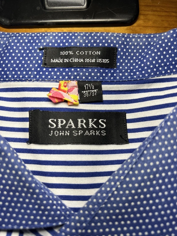 Camisa de vestir John Sparks puño francés para hombre 17 1/2 36-37 lunares a rayas púrpura Foto 3 de 4