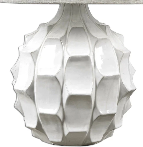GUERINA URBAN MODERN 27" SCALLOPED GLOSS WHITE CERAMIC TABLE LAMP 27052 - Picture 4 of 6