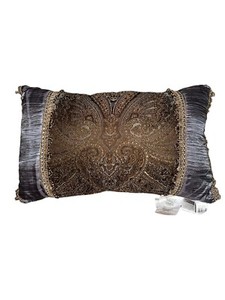 Croscill Persia Boudoir Pillow Chocolate Brown Slate Blue Tassels Jacquard 