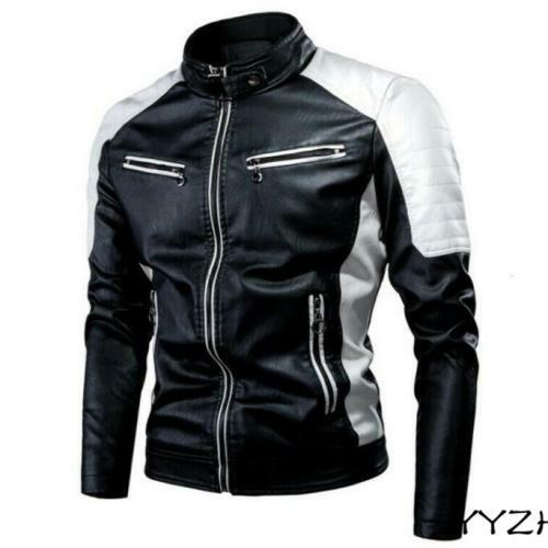 Mens Faux Leather Jacket Motorcycle Stand collar Leisure Retro Style Outdoor New - Picture 17 of 18