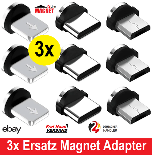 Magnetadapter Ersatz Stecker für TYP-C Micro USB I O S Phone Huawai Ladekabel 3x - Bild 1 von 7