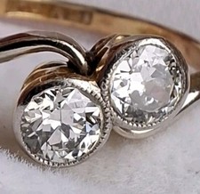 18Ct Gold Diamond Moi Et Toi Rubover Deco Engagement Crossover Ring Size L