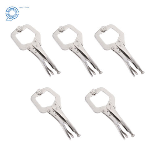 New Locking C-Clamp 11" Adjustable Pliers Grip With Swivel Pad Vise Jaws 5 Piece
