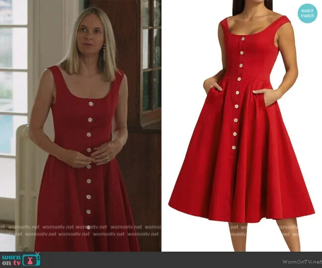 STAUD LORETTA TOMATO RED MIDI MAXI DRESS SZ 2 WHITE BUTTON POCKET FLARE  LINED | eBay