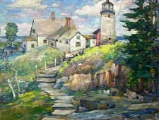 Post Impressionist Light House Peter Bela Mayer 1887-1993, listed NY