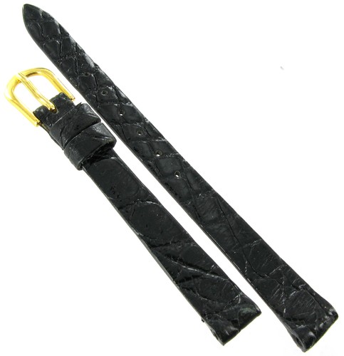 12mm Name Brand Genuine Crocodile Black Flat Unstitched Ladies Watch Band 18210 - Picture 2 of 3
