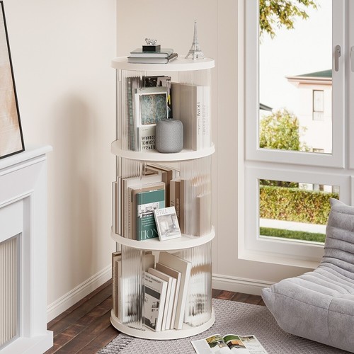 360° Rotating Bookshelf Corner Bookcase with Small Footprint 3 Tier Bookcase - Picture 8 of 8