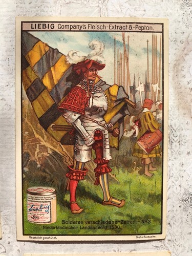 LIEBIG FULL SET 6 Antique TRADE CARDS Soldiers Uniforms Costume History - Picture 5 of 11