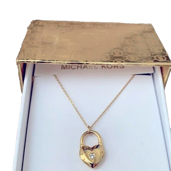 MICHAEL KORS Collana Oro Rosa Cristallo Chip Cuore Lucchetto MKJ7445791 + CONFEZIONE REGALO