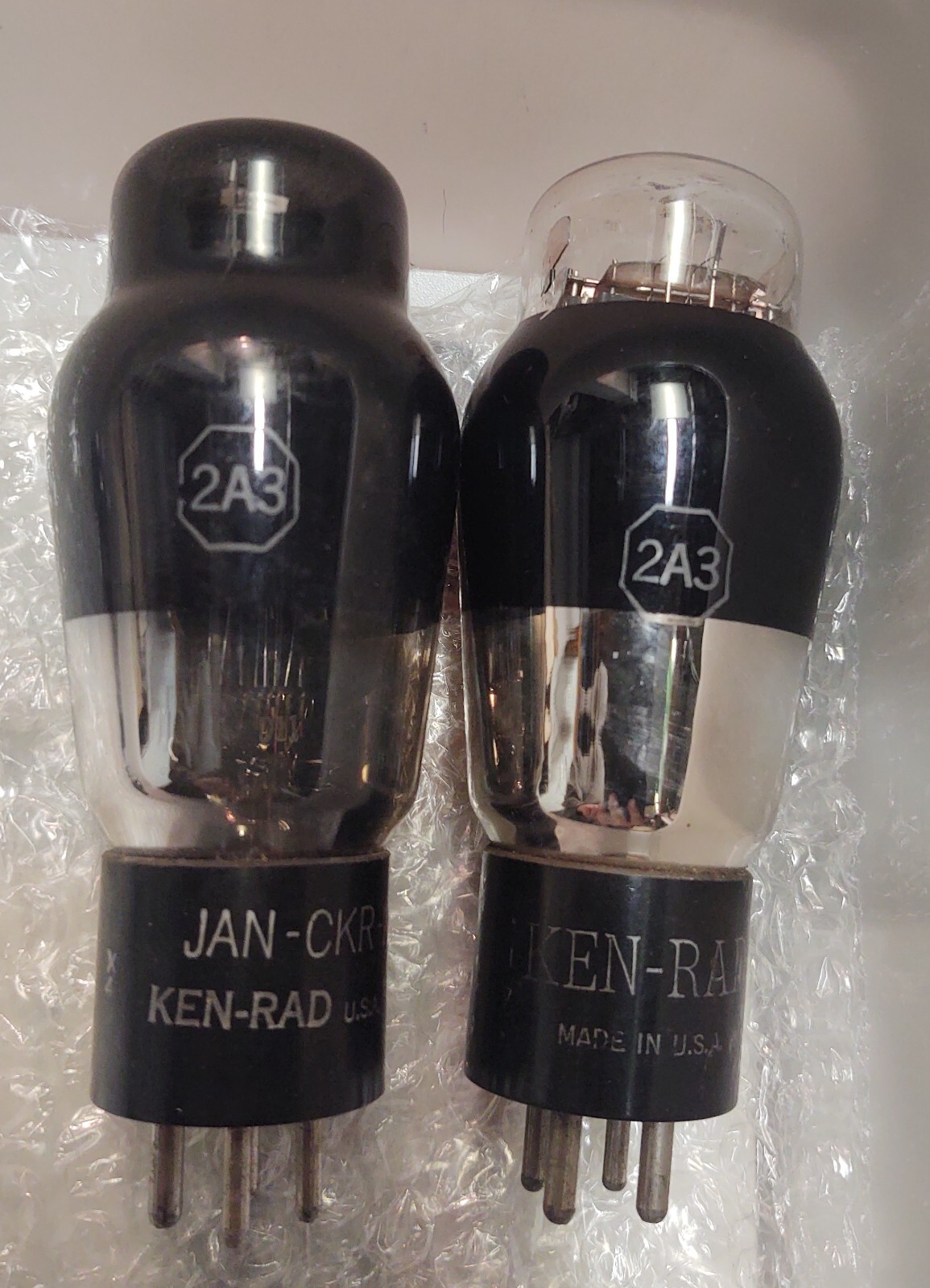 MATCHED PAIR KEN RAD BLACK PLATE - BLACK GLASS 2A3 AUDIO TUBES - #2