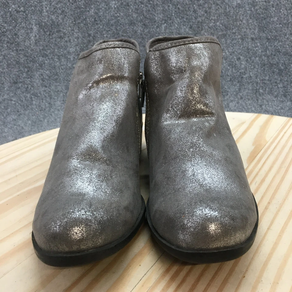 SO 靴子女式 9.5 Meme Pewter 踝靴银色方跟拉链杏仁色 — 第 4/4 张图片