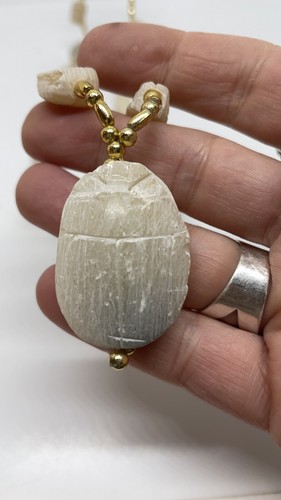 Vintage Alabaster Scarab Beetle Egyptian Revival Necklace 25” - Picture 6 of 7