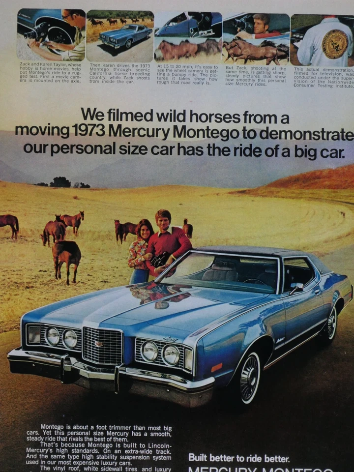 1973 Mercury Montego Vintage Cavalos Selvagens Impressão Original Anúncio 8,5 X 11" - Imagem 2 de 4