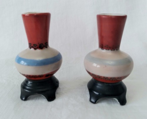 Pair 2 Vintage Mini Souvenir Pedestal Jars H. Kato Occupied Japan Landscape Blue - Picture 4 of 7