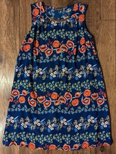 Luxology Women Blue Floral Polyester Sleeveless Knee Length Dress Neck Band Sz 4